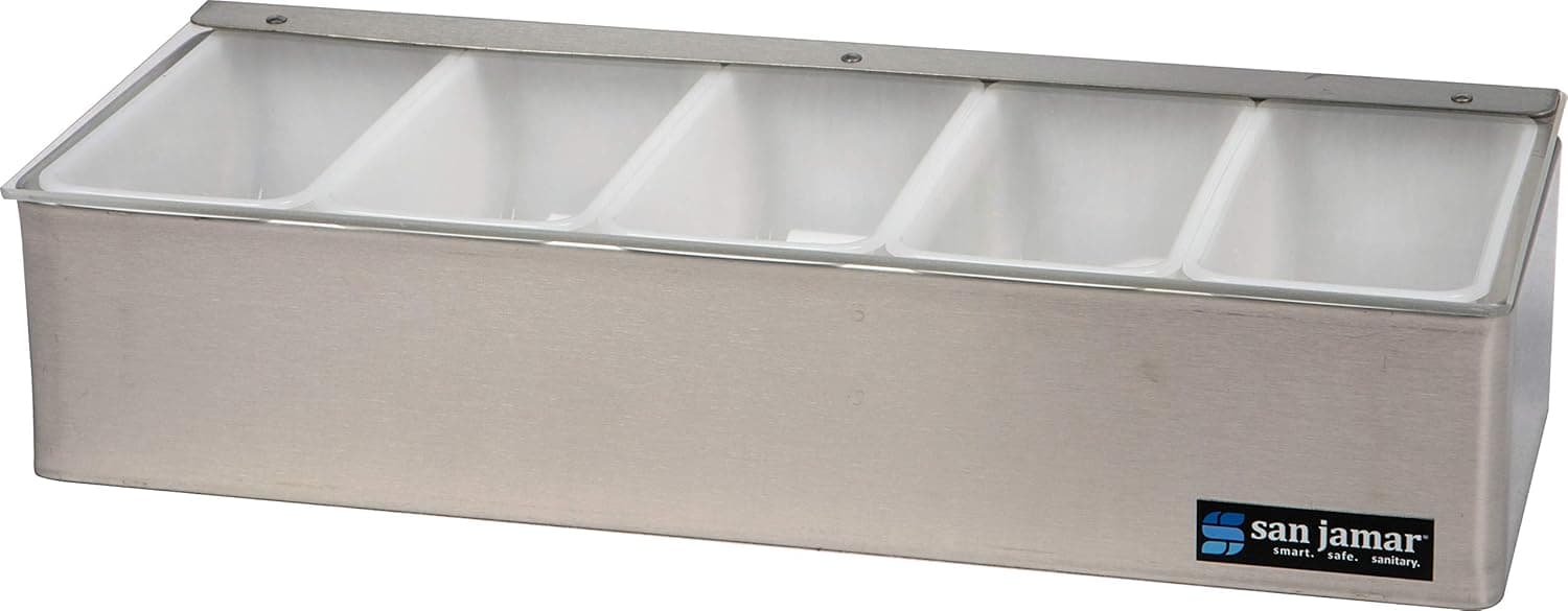 San Jamar B4155L Stainless Steel Non-Chilled Garnish Tray with Plex Lid, 15" Width x 3-1/2" Height x 5-3/4" Depth