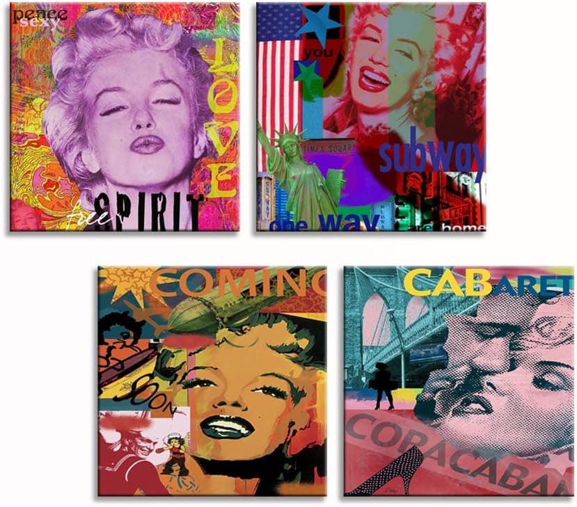 HLJ ART Canvas Print Wall Art Painting For Home Décor Marilyn Monroe Colorful Photos Wood Framed On The Back Paintings For Living Room And Kitchen Decorations