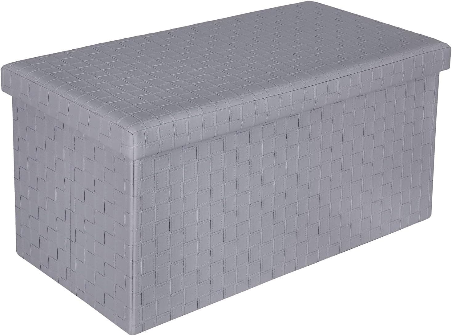 B FSOBEIIALEO Folding Storage Ottoman, Faux Leather Footrest Seat Seat Long Ottomans Storage Box Chest, Grey 30"x15"x15"
