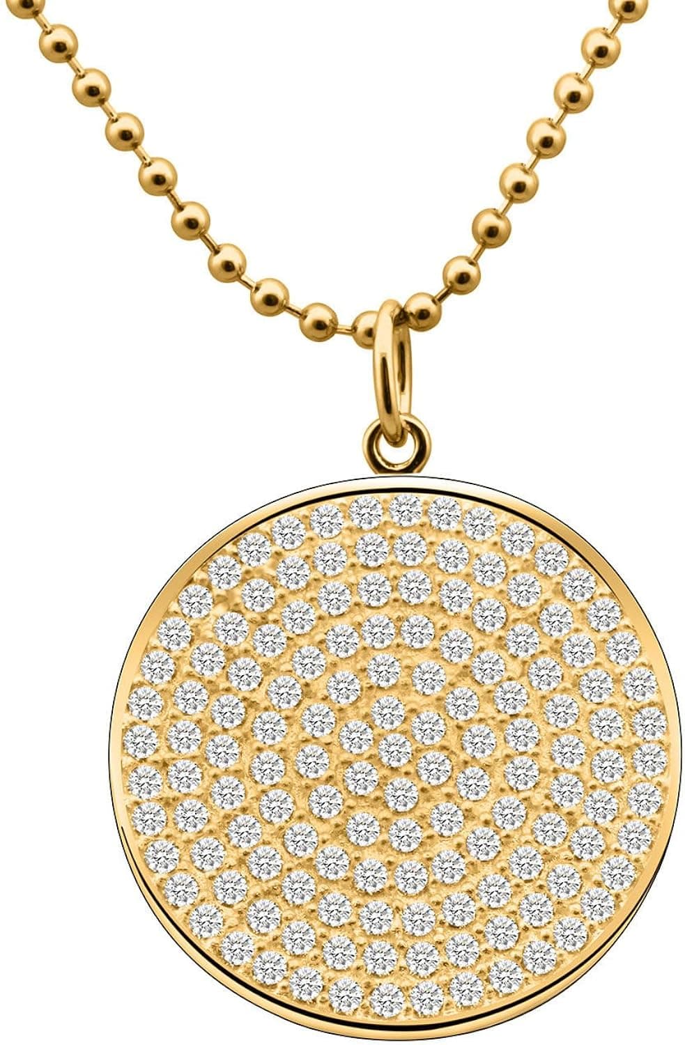 Large Round Pendant Necklace with Zircon Solid 2.5mm MetJakt 18K Gold-plated Sweater Chain 28'' and 34''