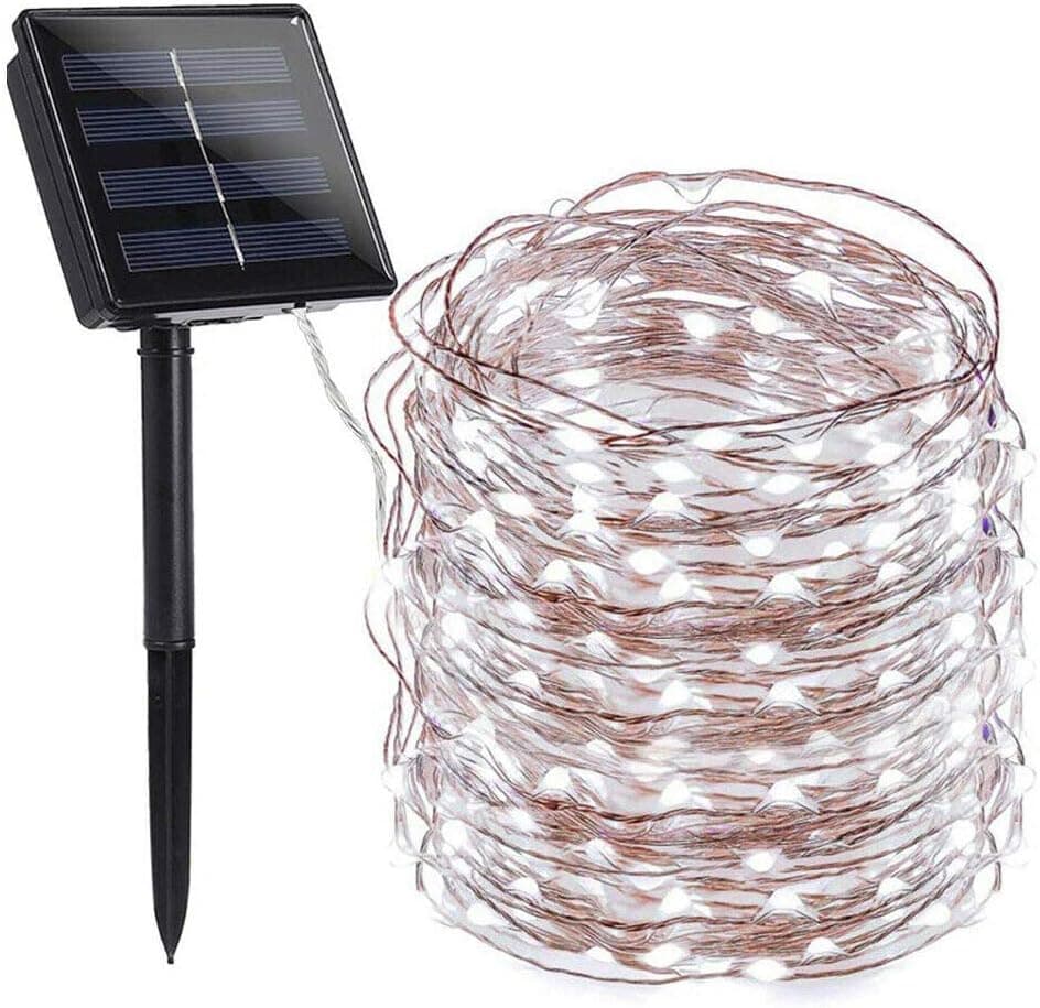 Solar String Lights, 66ft 8 Modes Copper Wire Lights, 200 LED Solar Fairy Lights, Indoor Outdoor Waterproof Decoration Lights for Garden, Patio, Lawn, Yard, Home, Party, Wedding, Christmas (White)