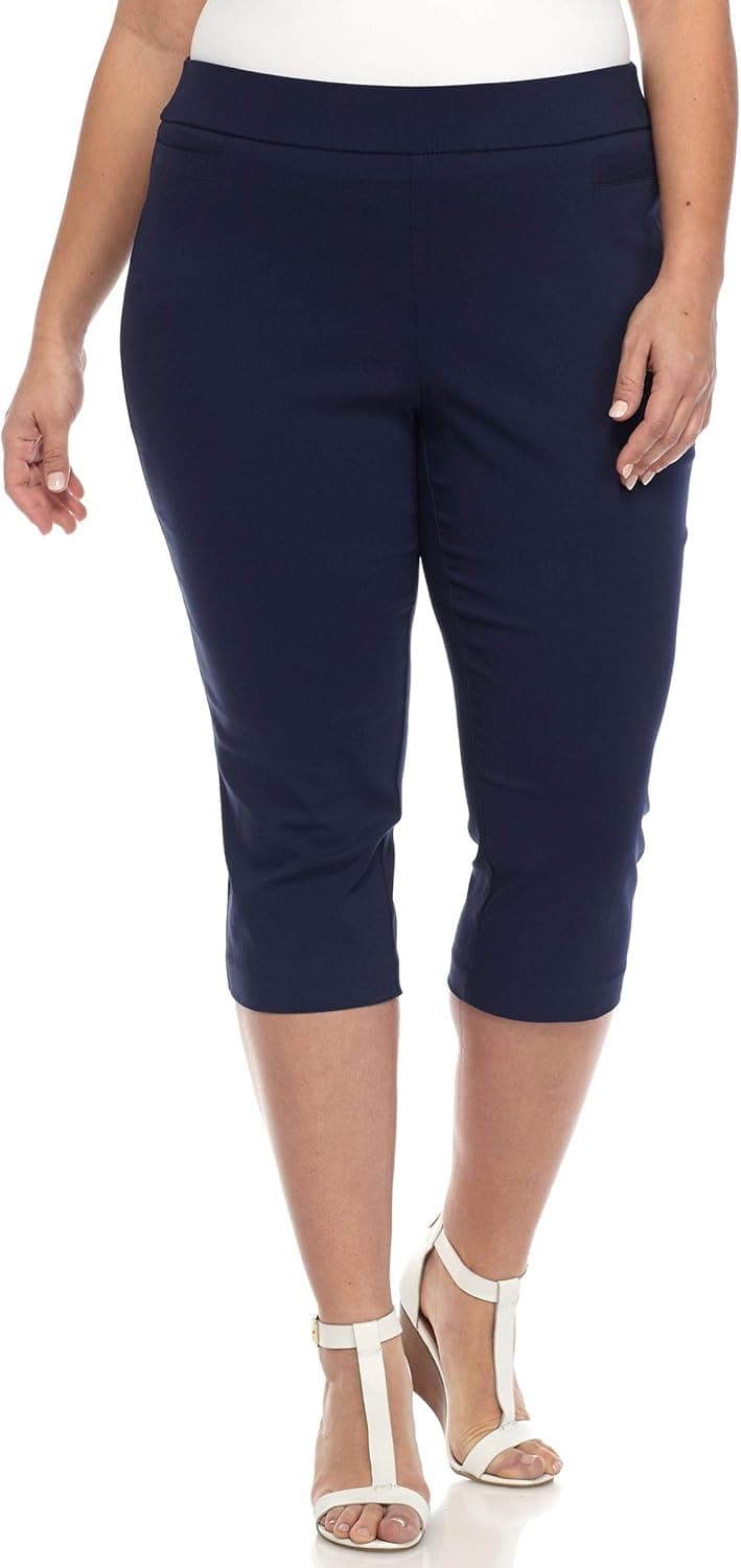 1826 Jeans Kim Rogers Elastic Waist Pull On Womens Plus Size Capri Pants Stretch