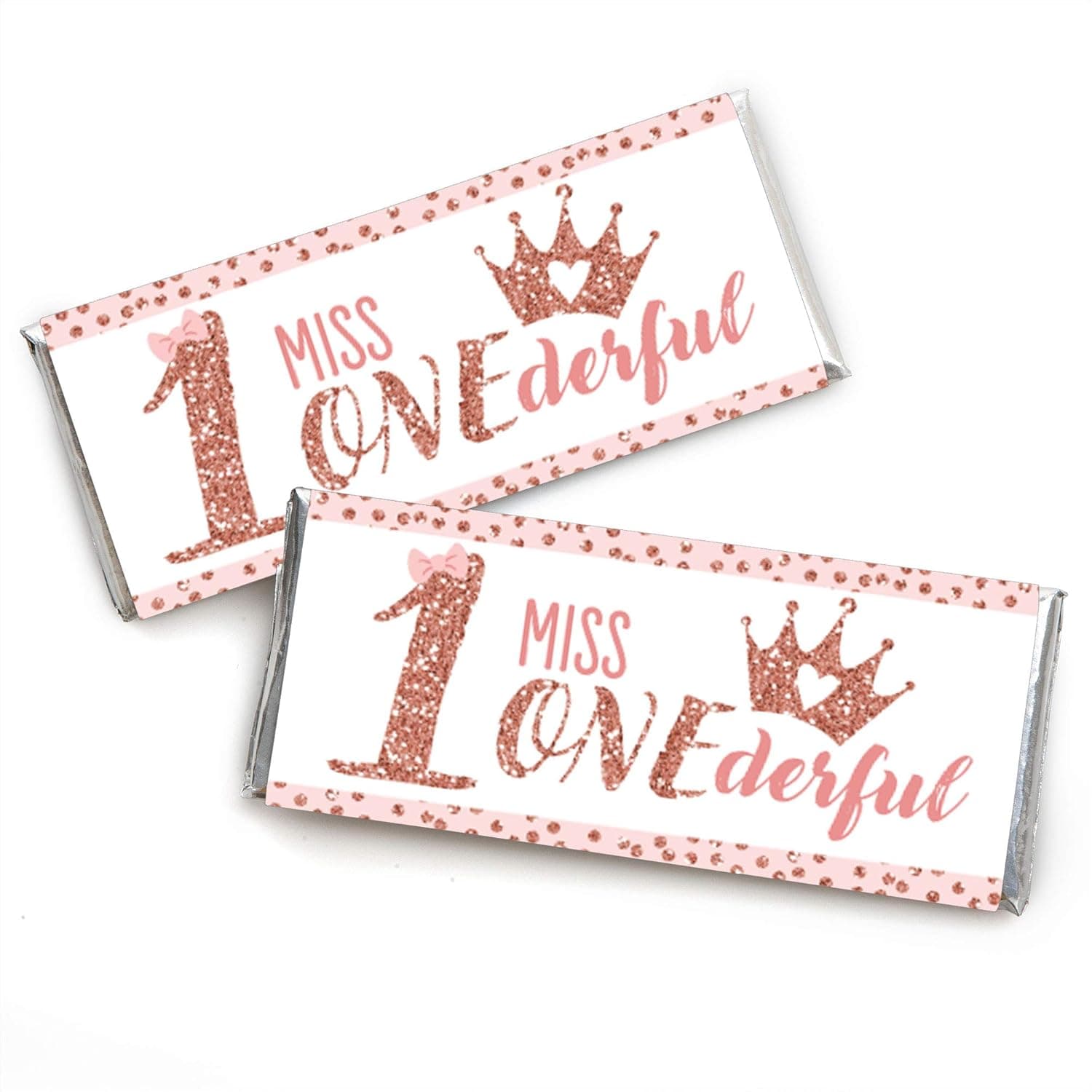 Big Dot of Happiness 1st Birthday Little Miss Onederful - Candy Bar Wrapper Girl First Birthday Party Favors - Set of 24