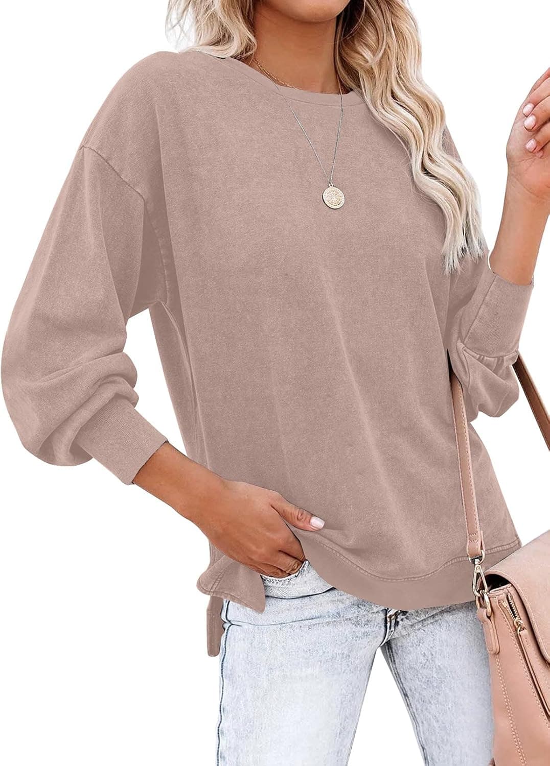 Rosfancy Women's Casual Crew Neck Long Sleeve Sweatshirt Cute Pullover Relaxed Fit Tops
