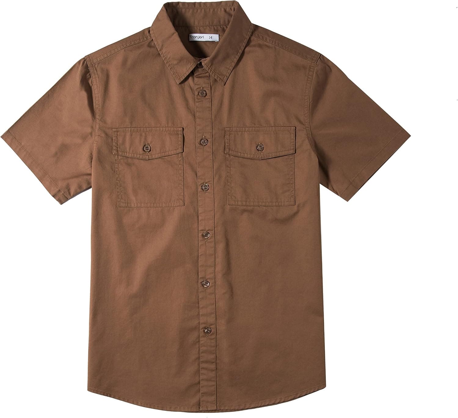 Tronjori Boys Short Sleeve Button Down Casual Woven Shirt Two Pockets
