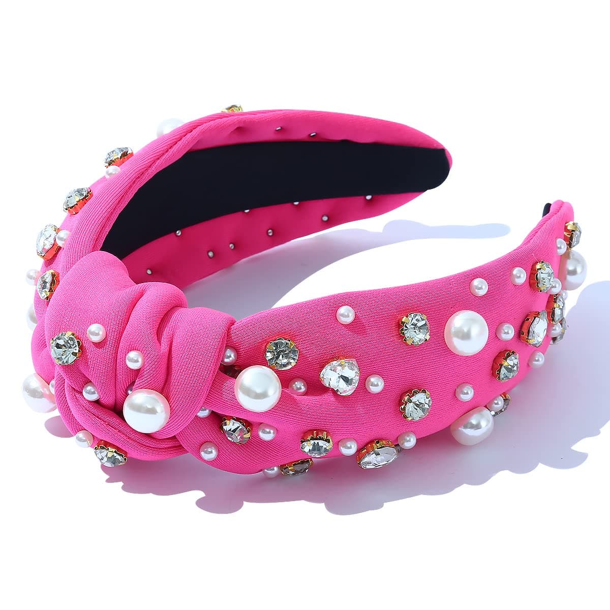FEDANS Women Knotted Jeweled Headband Heart Shaped Crystal Embellished Mixed Top Hairband ladies Twist Nylon Pearl Hair accessories for Girls
