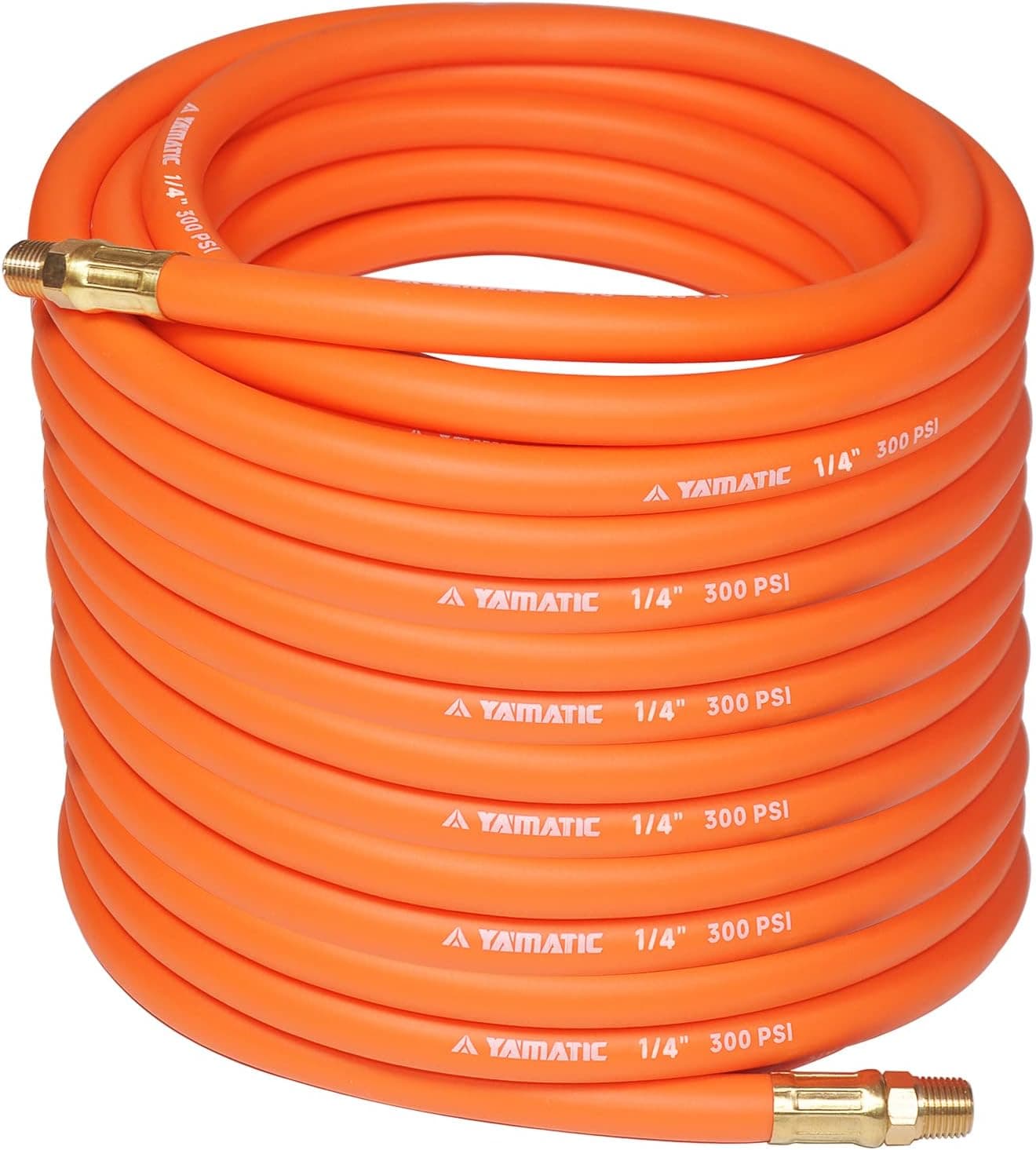 YAMATIC Hybrid Air Hose Flexible 1/4" x 100 ft, 1/4 inch MNPT Fittings, 300 PSI Heavy Duty Air Compressor Hose with Bend Restrictors, Kink Resistant