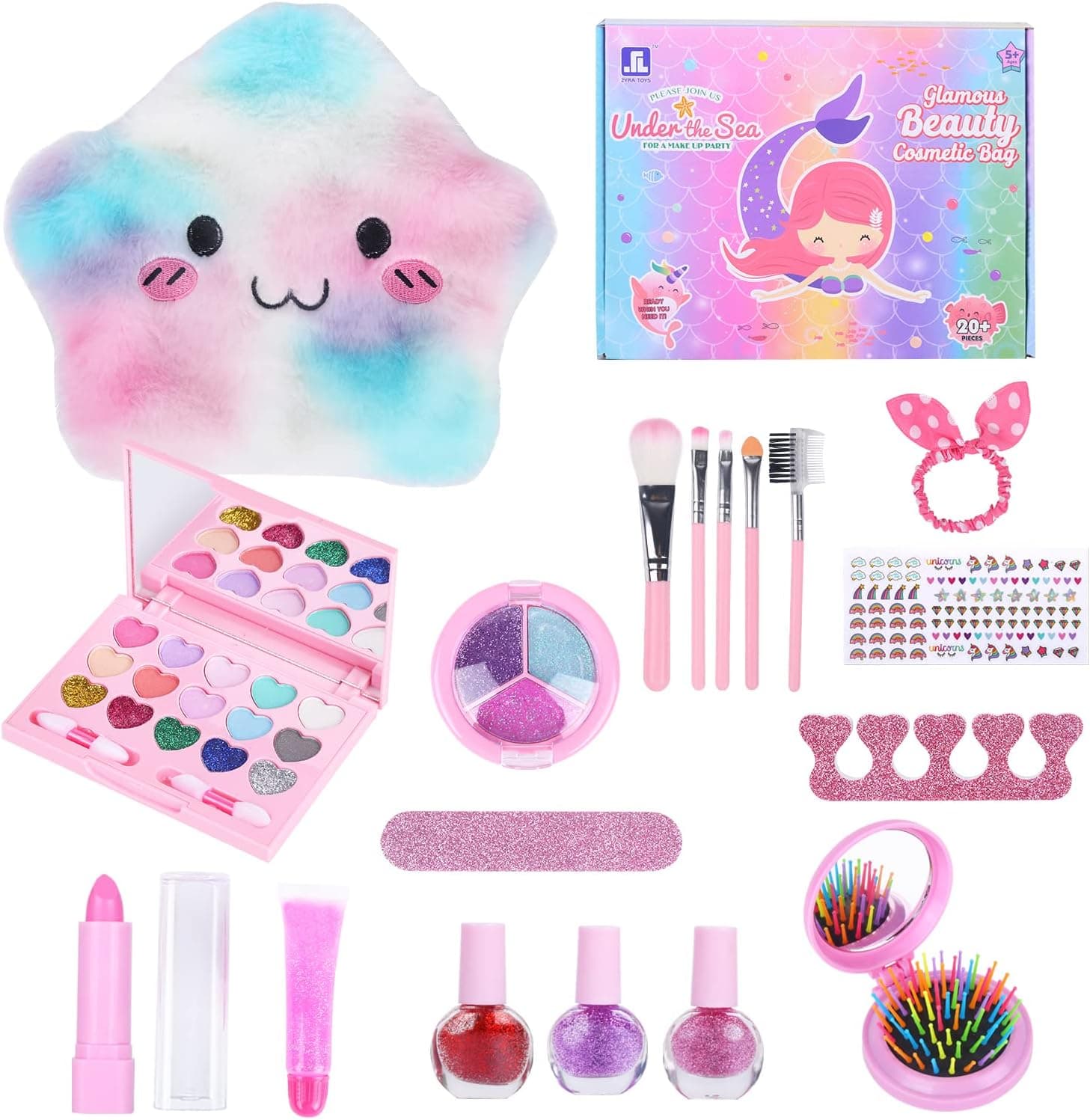 Kids Toys for Girls Real Makeup Kit 18 Pcs Washable Play Makeup Set for 5 6 7 8 9 10 11 12+ Years Old Birthday Gifts - Safe & Non Toxic (005)