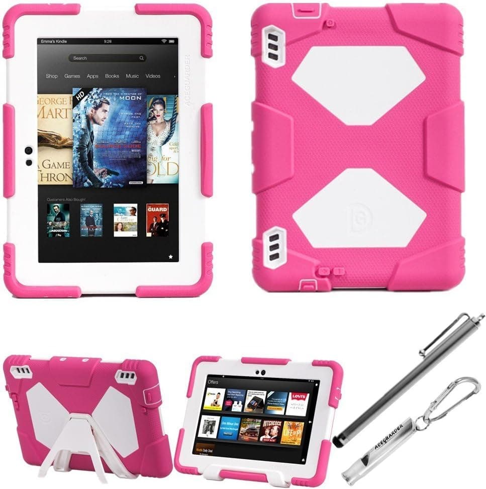 ACEGUARDER Military-Duty Series For Amazon Kindle Fire HDX 7 Kidproof Rainproof Snowproof Dirtproof Shockproof Cover Case With Stand (Kindle Fire HDX 7, Pink)