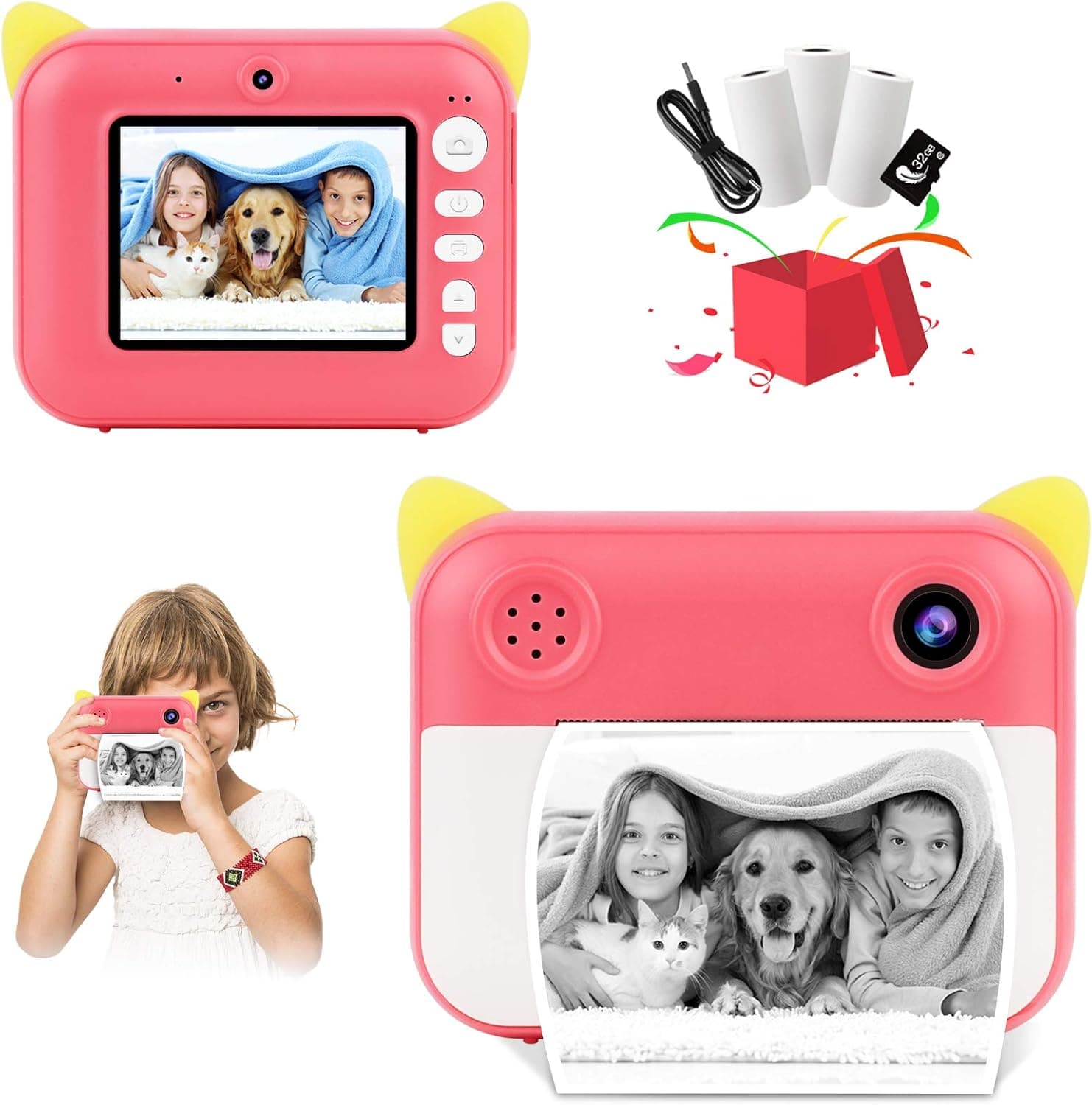Instant Print Kids Camera Digital Camera for Children, Pink