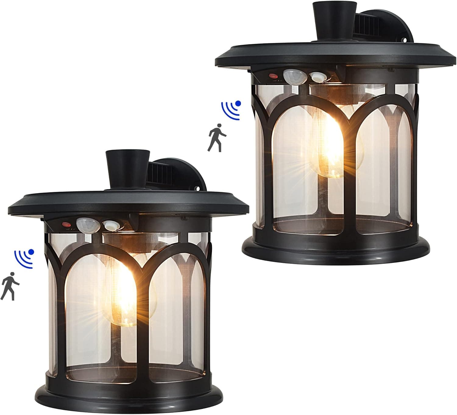 Solar Wall Lantern Outdoor Waterproof with 3 Lighting Modes, 2 Pack Solar Powered Wall Mount Dusk to Dawn Motion Sensor Sconce LED Lights Decorative Exterior Front Porch Lights for Patio Barn