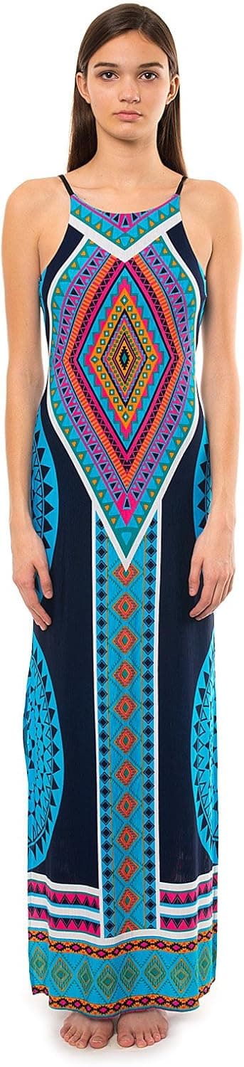 Silver Gate Women's Tribal Placement Halter Crisscross Open Back Maxi Dress