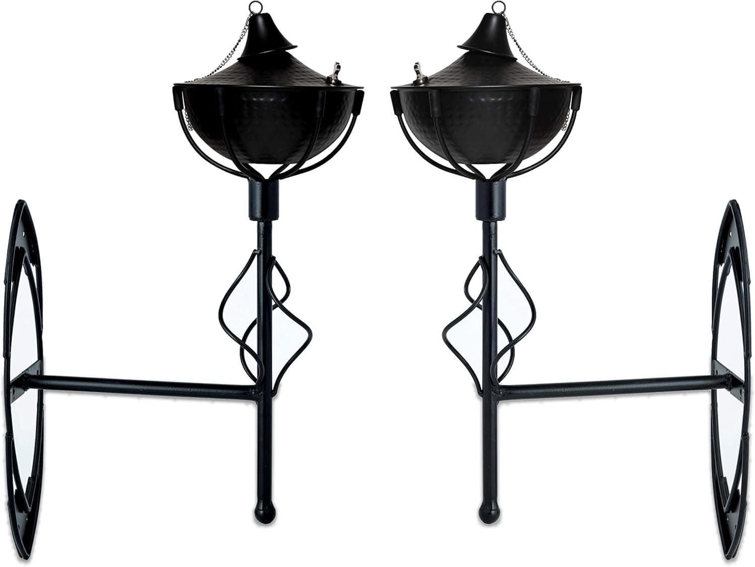 Maui Wall Sconce Oil Torch - Ornamental Wall Mount Oil Lamp is Perfect for Indoor or Outdoor Decor - Easy to Set Up and Refill with No Mess - Set of 2 (Hammered Black)