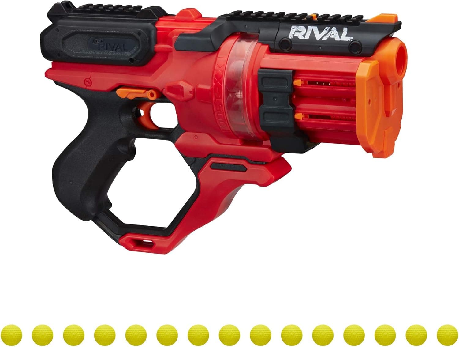 NERF Rival Roundhouse XX-1500 Red Blaster - Clear Rotating Chamber Loads Rounds into Barrel - 5 Integrated Magazines, 15 Rival Rounds