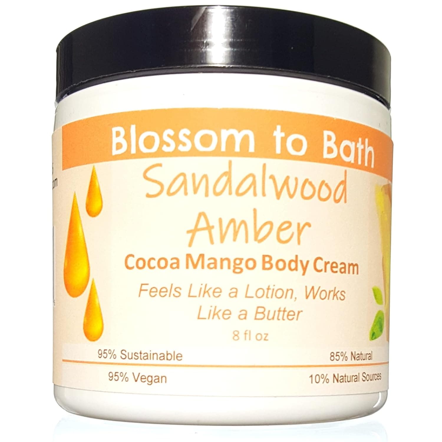 Blossom to Bath Sandalwood Amber Cocoa Mango Body Cream (8 Ounce) - Phthalate Free Fragrance - Feels Like A Lotion And Works Like A Butter with a Woodsy Warm Scent