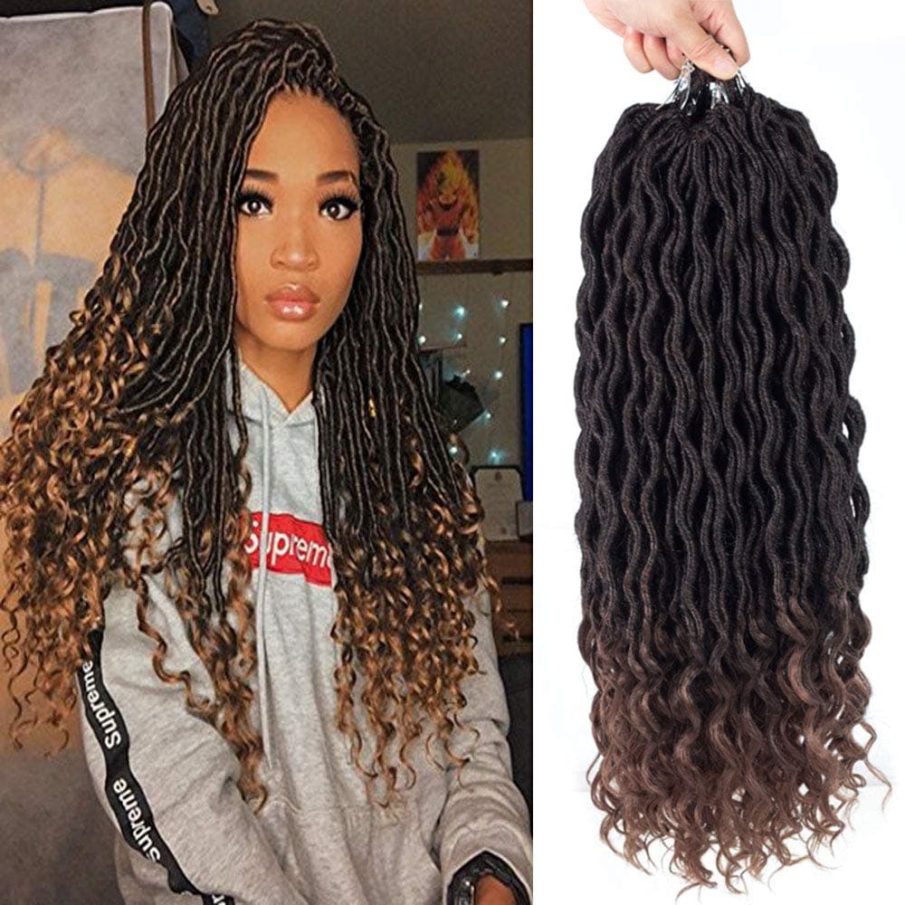 Befunny 6Packs 20 Inch Faux Locs Crochet Hair Ombre Goddess Crochet Locs Braids With Curly Ends Wavy Synthetic Prelooped DreadLock Twist Hair Extensions (20",T1B/30#)