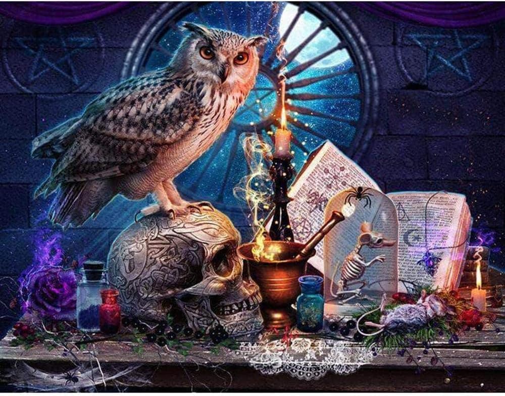 Q&K Wooden Puzzles for Kids Adults 1000 Piece Owl on Skull DIY Puzzle Game Toys DIY