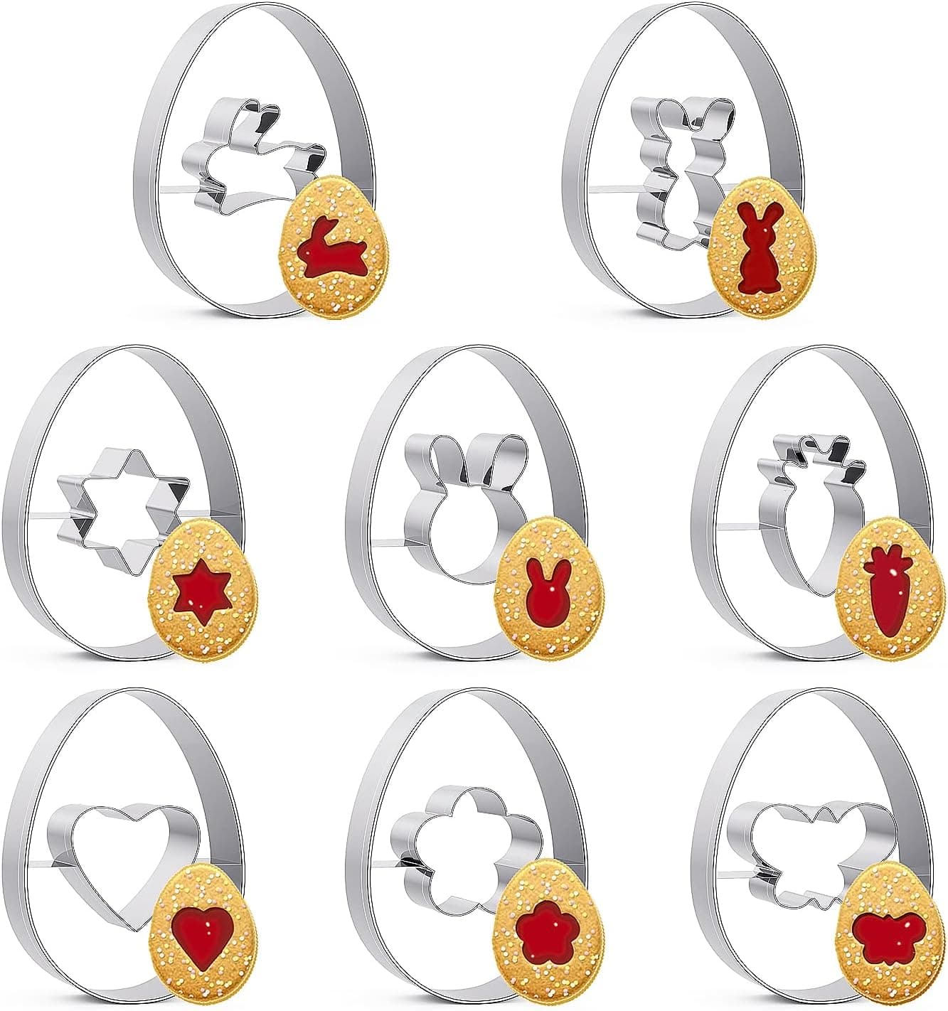Cookie Cutter Easter 8Pcs, Mini Linzer Stainless Steel Metal Biscuit Baking Cutters Easter Eggs, Rabbits, Butterfly, Carrots Mold for Easter Holiday DIY Decoration