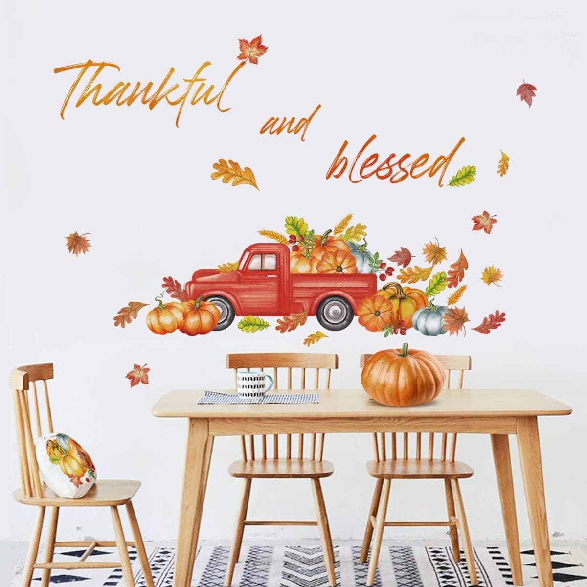 decalmile Thanksgiving Orange Truck Wall Decals Maple Leaves Fall Wall Stickers Living Room Kitchen Party Wall Decor