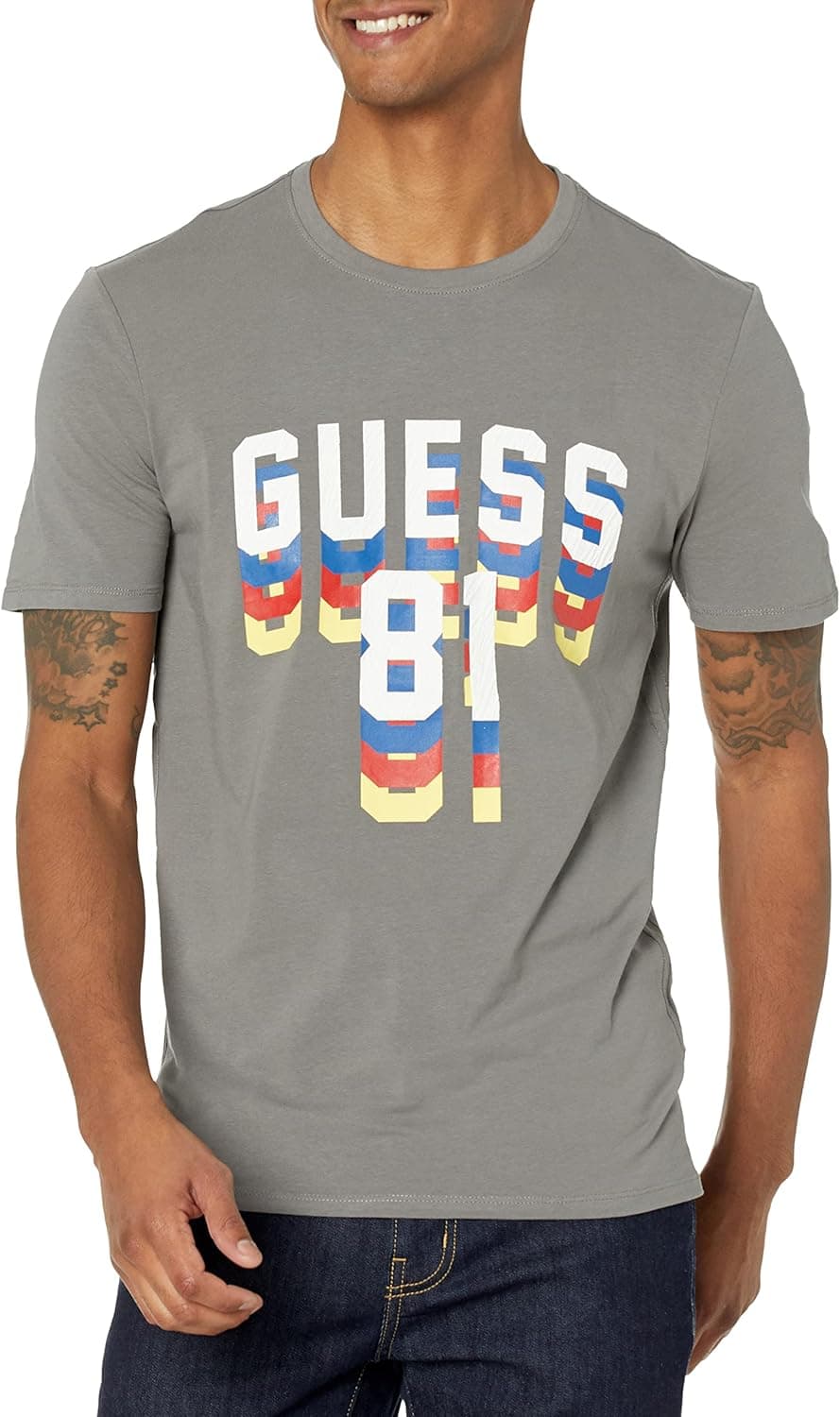 GUESS Men's Dripping Crewneck Short Sleeve Tee