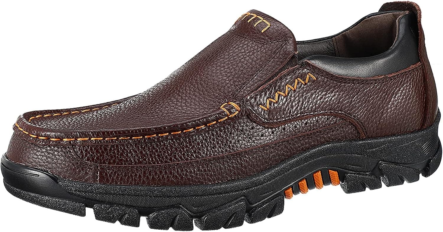 CREPUSCOLO Men's Genuine Leather Casual Comfy Shoes Slip On Loafers Outdoor Walking Shoe Non-Slip Flexible Sole