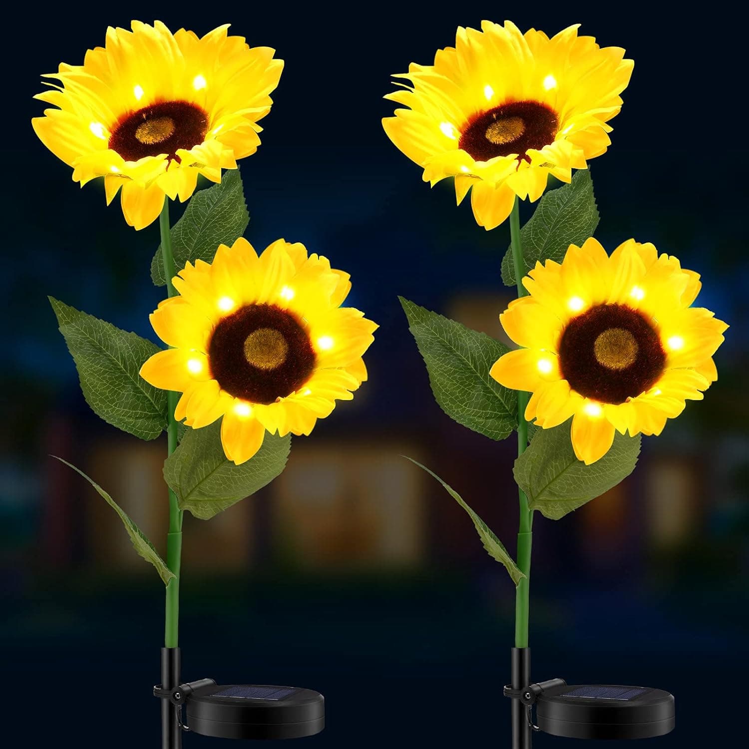 Outdoor Garden Solar Flower Lights Artificial Sunflower LED Stake Lights Solar Sunflower Stake Lights 2 Packs Waterproof Solar Flower Lights with 4 Sunflowers for Garden Terrace Lawn Courtyard Patio