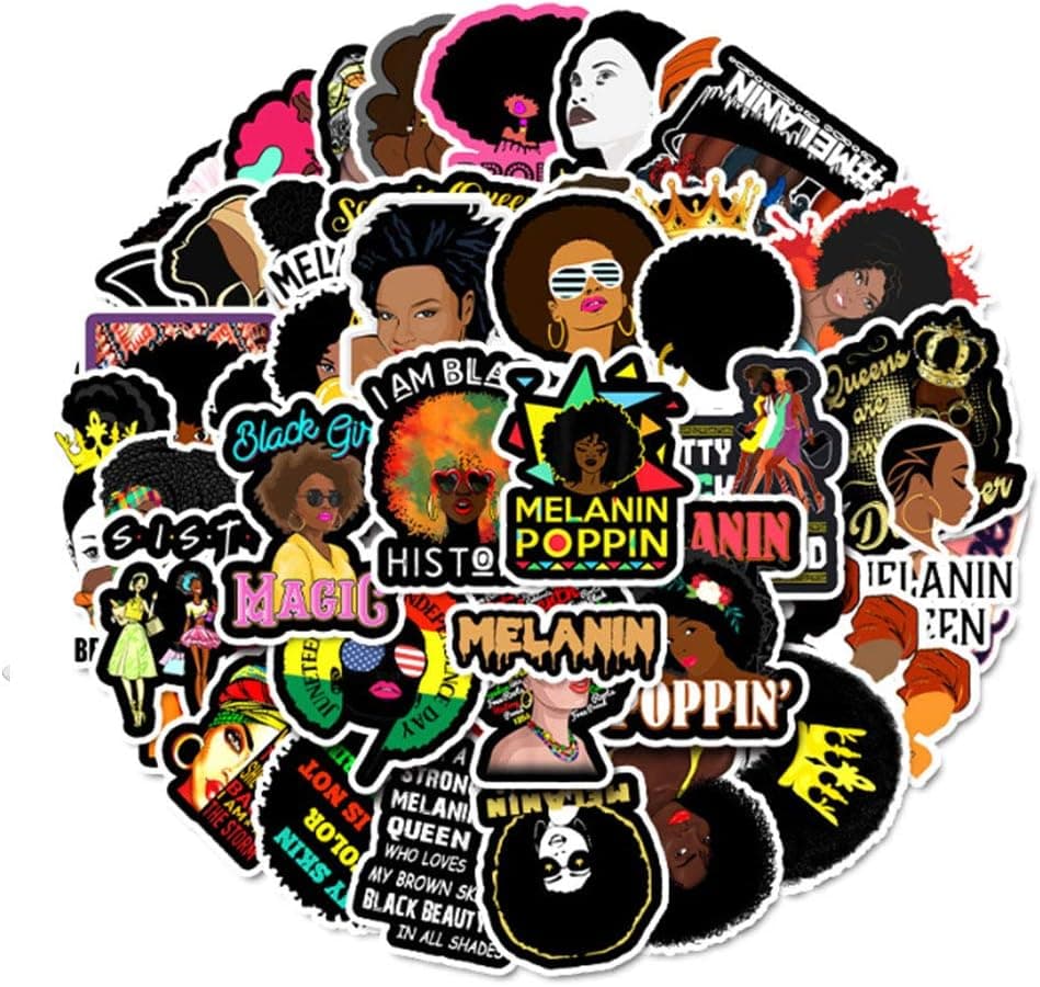 50 PCS Melanin Girls VSCO for Laptop Stickers Vinyl Waterproof Stickers for Laptop,Bumper,Water Bottles,Computer,Phone,Hard hat,Car Stickers and Decals,car Stickers for Women
