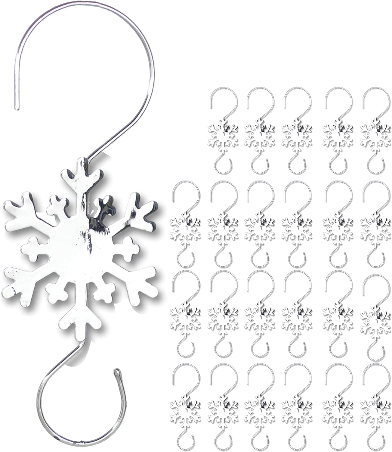 BANBERRY DESIGNS Silver Snowflake Ornament Hooks 24 Pack of Wire S Hooks Christmas Accessories 3 1/2 in