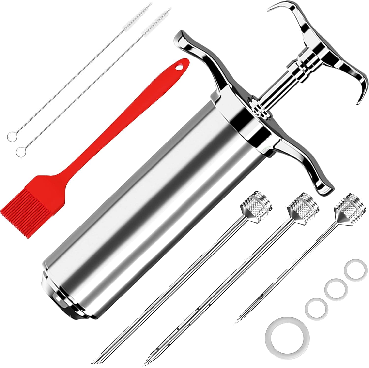 Adocfan Turkey Injector, Turkey Baster Syringe, Stainless Steel Meat Injector Syringe, Turkey Brine Kit, Food Injector, Injecteur A Viande, Seringue Alimentaire, 2-Oz Large Capacity, With Use E-Book