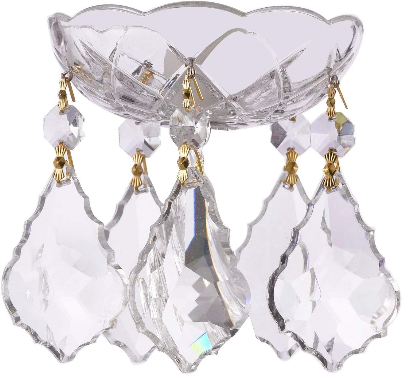 1 Piece - 4-Inches, 5 Side Holes - Asfour Crystal 30% Lead Crystal Chandelier Bobeche Clear with Gold Pin Plus French Cut