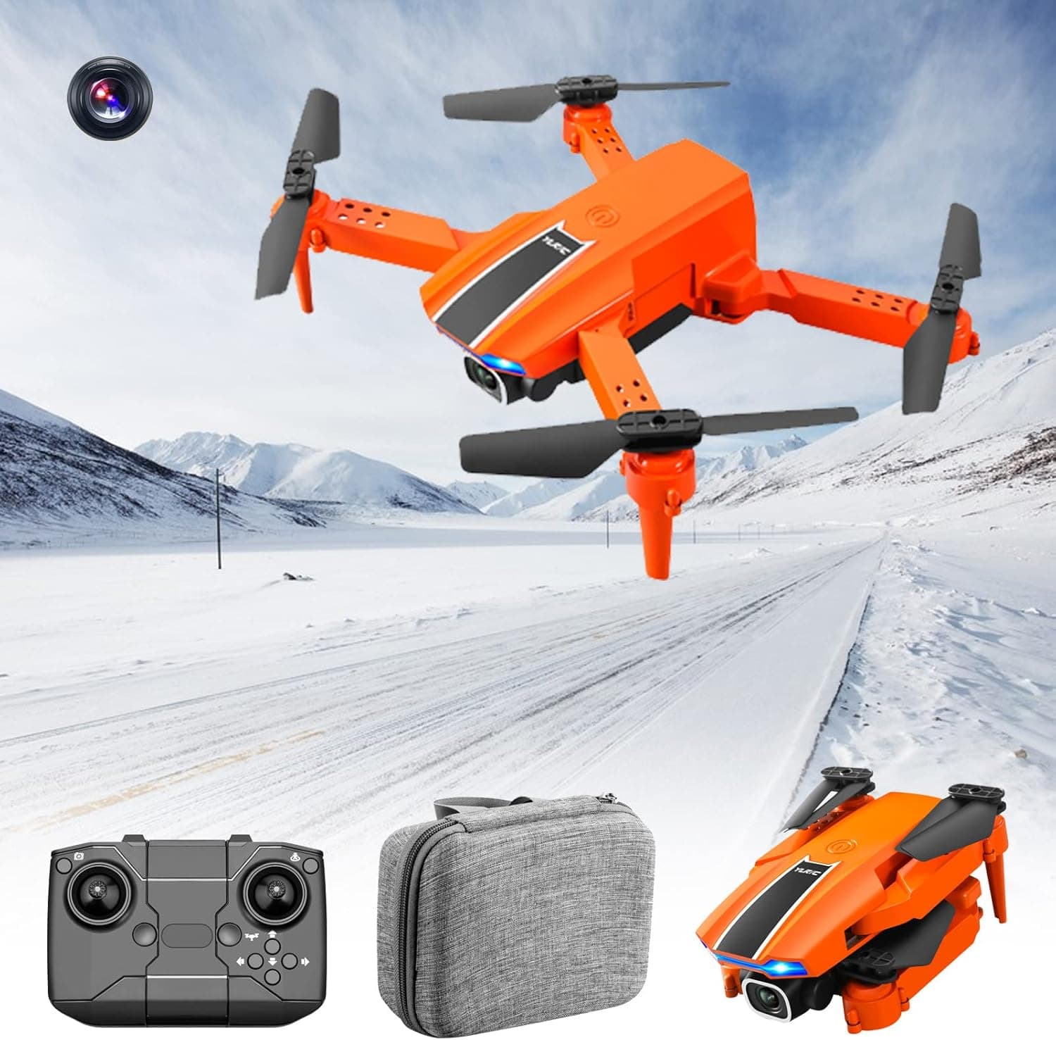 Drone with 4K Profesional HD Camera, WiFi FPV Foldable Aerial Quadcopter, Headless Mode, Track Flight, Rolling 360°, Gesture Photo, Video, Music, Photo, for Adults/Kids/Beginners (Orange)