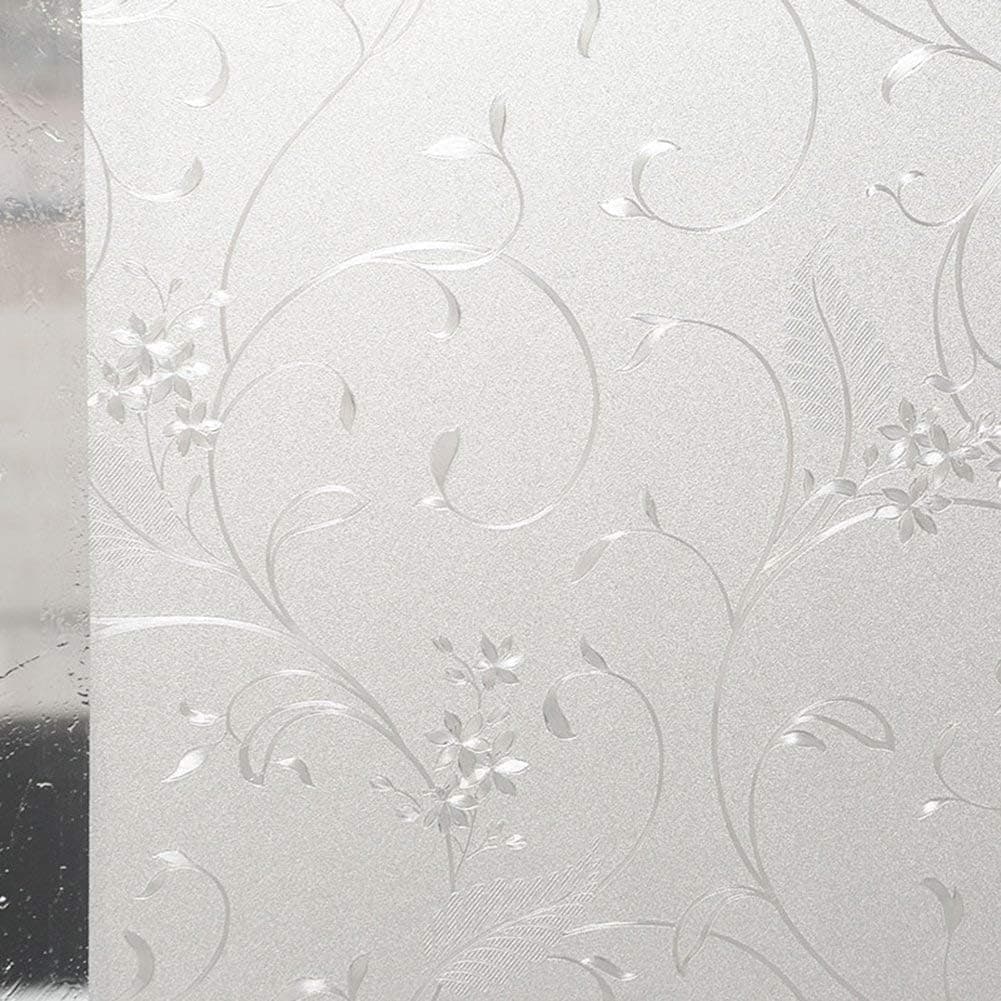 Vakker Bahay Non Glue Floral Decorative Glass Door Film Heat Control Sun Block Opaque Window Covering Film Bathroom Toilet Removable Privacy Window Glass Film Sticker 17.7 x 78.7 Inches