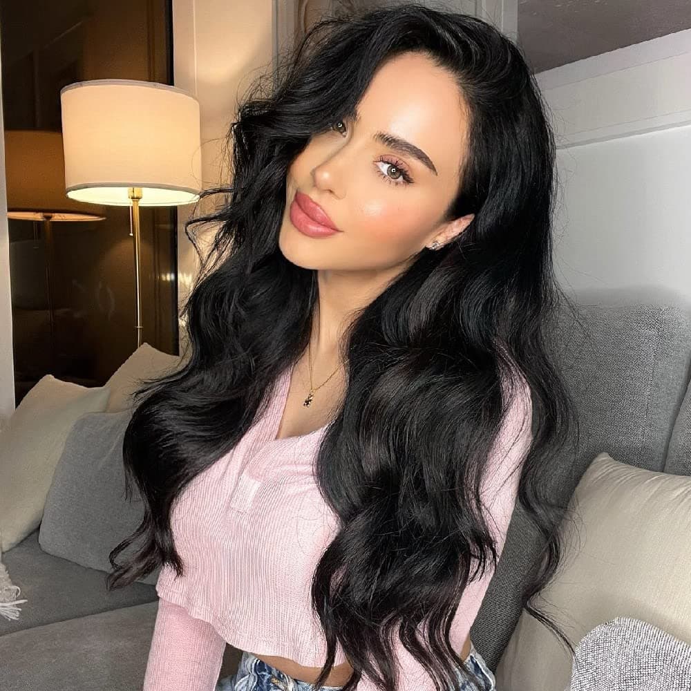 A'vettel Long Black Wig For Women High Density Synthetic Wig Heat Resistant Black Wig Middle Part Natural Looking Fiber Wigs Hair Replacement Wigs For Girls Daily Use 22 Inch