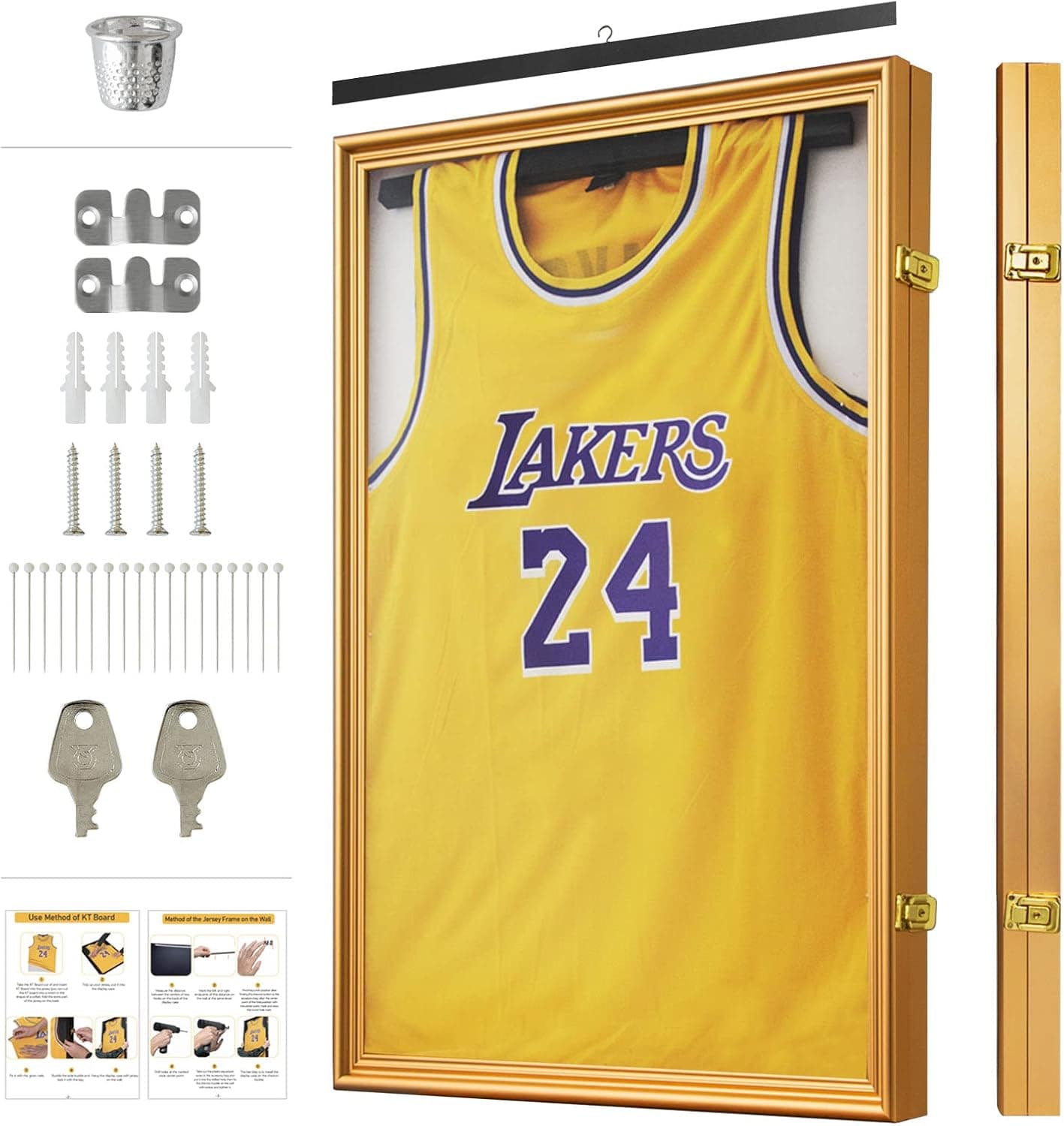 PexFix Jersey Display Frame Case Shadow Box with UV Protection 36’’×28’’Jersey Display Frame Case Lockable Shadow Box Frame for Baseball Basketball Football Soccer Hockey Sport Shirt and Uniform,Gold