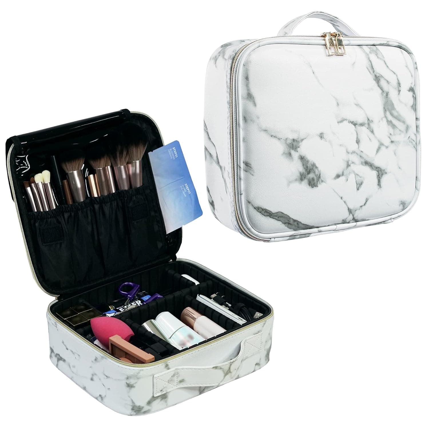 L'GLADKING Makeup Bag Makeup Organizer Bag Travel Makeup Case Train Case Waterproof Cosmetic Case with Adjustable Dividers for Makeup Brushes Toiletry Jewelry Digital Accessories