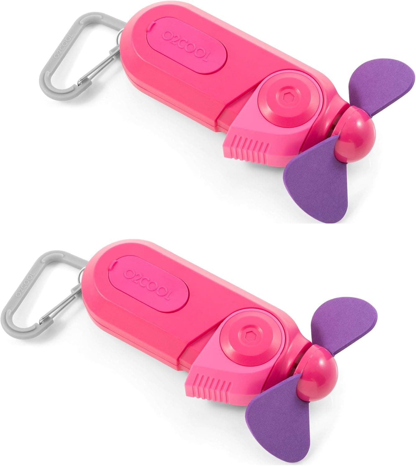 O2COOL Keychain Sport Misting Fan - Pocket Size Battery Powered Portable Fan With Carabiner Clip Small Fan with Mister Handheld Fan Vacation Essentials Hand Fan (Raspberry)