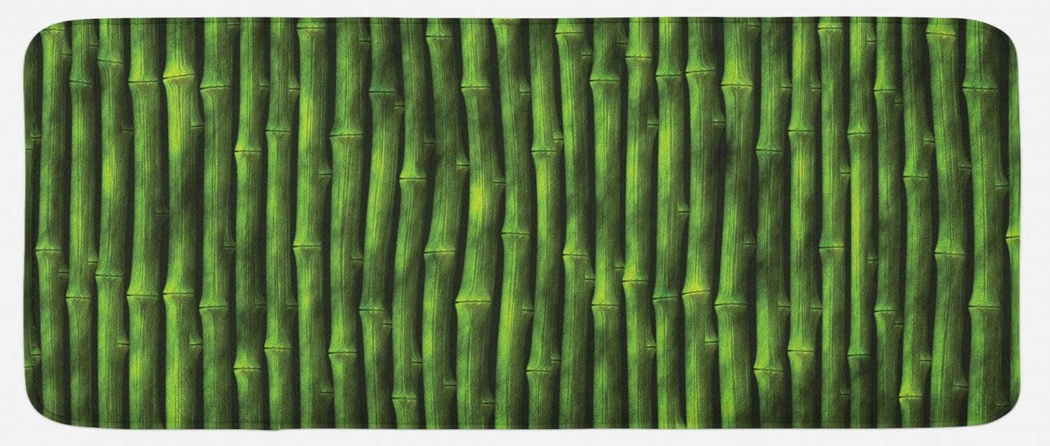 Ambesonne Bamboo Print Kitchen Mat, Bamboo Stems Pattern Tropical Nature Inspired Background Wildlife Theme, Plush Decorative Kitchen Mat with Non Slip Backing, 47" X 19", Green