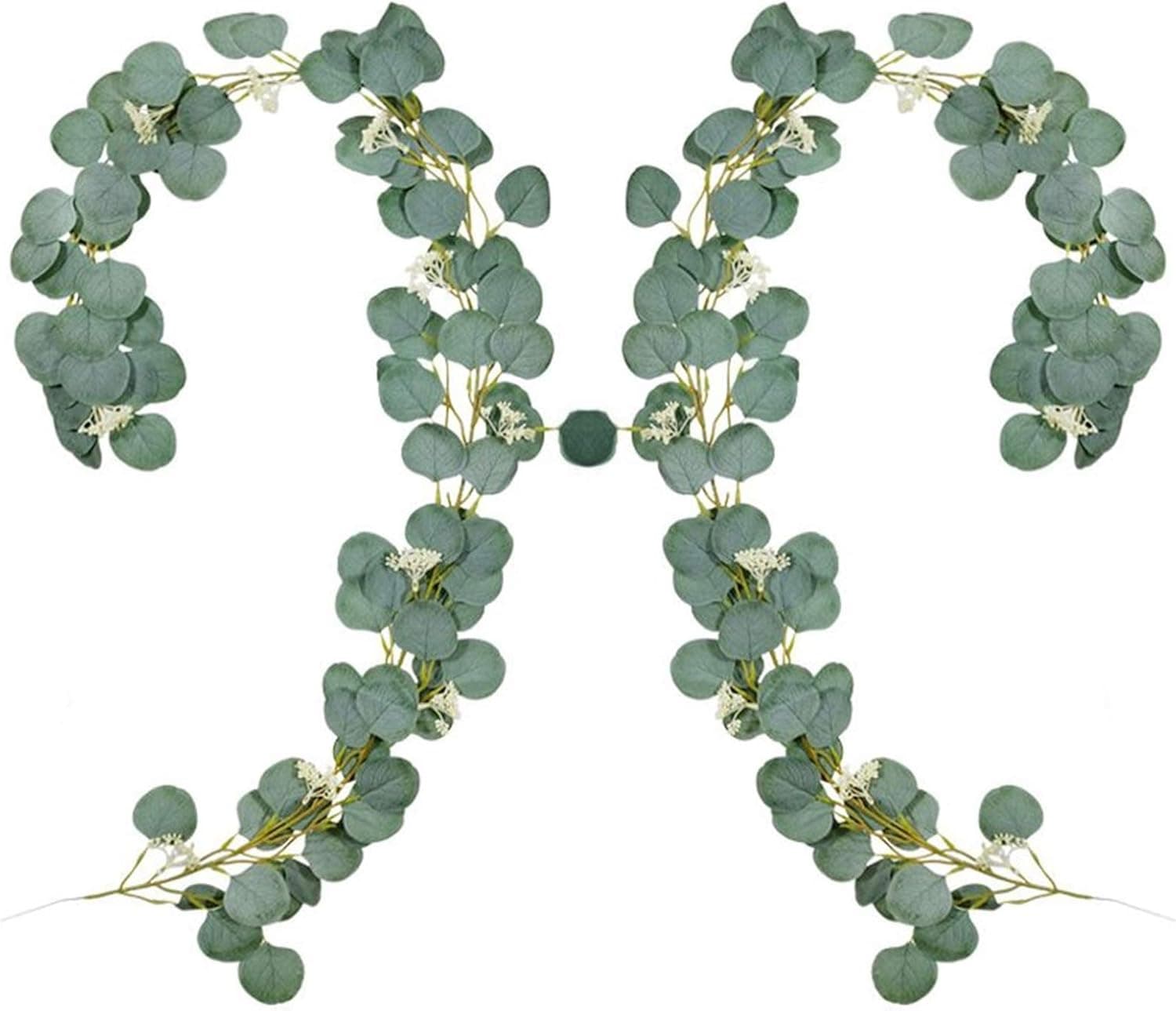 Hasken 2 Pack Artificial Eucalyptus Garland 6 Feet Faux Seeded Eucalyptus Garland Faux Hanging Eucalyptus Leaves Vines for Wedding Arch Backdrop Décor
