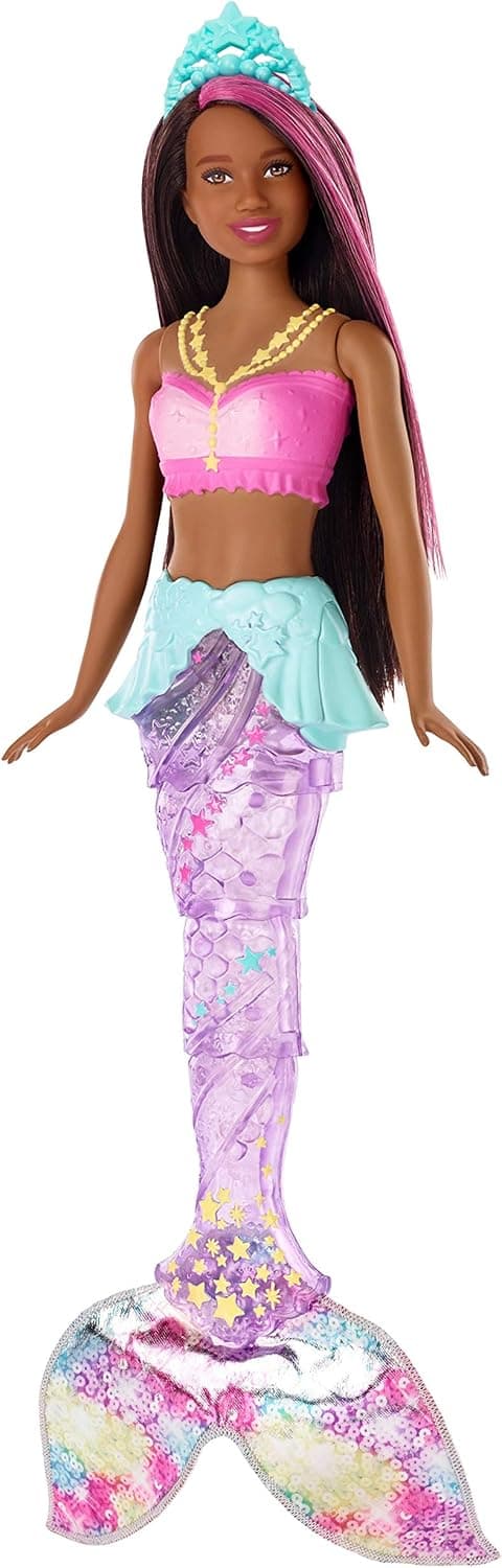 Barbie Dreamtopia Sparkle Lights Mermaid Doll with Swimming Motion and Underwater Light Shows, Approx 12-inch with Pink-Streaked Brunette Hair, Gift for 3 to 7 Year Olds