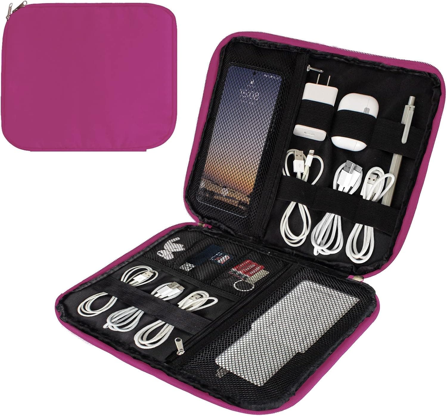 Devonwide Travel Cord Organizer Electronic Travel Organizer Cable Organizer Bag Electronics Storage Bag for Electronics Accessories/iPhone/USB/SD/Charger/Power Bank/Earphone Purple