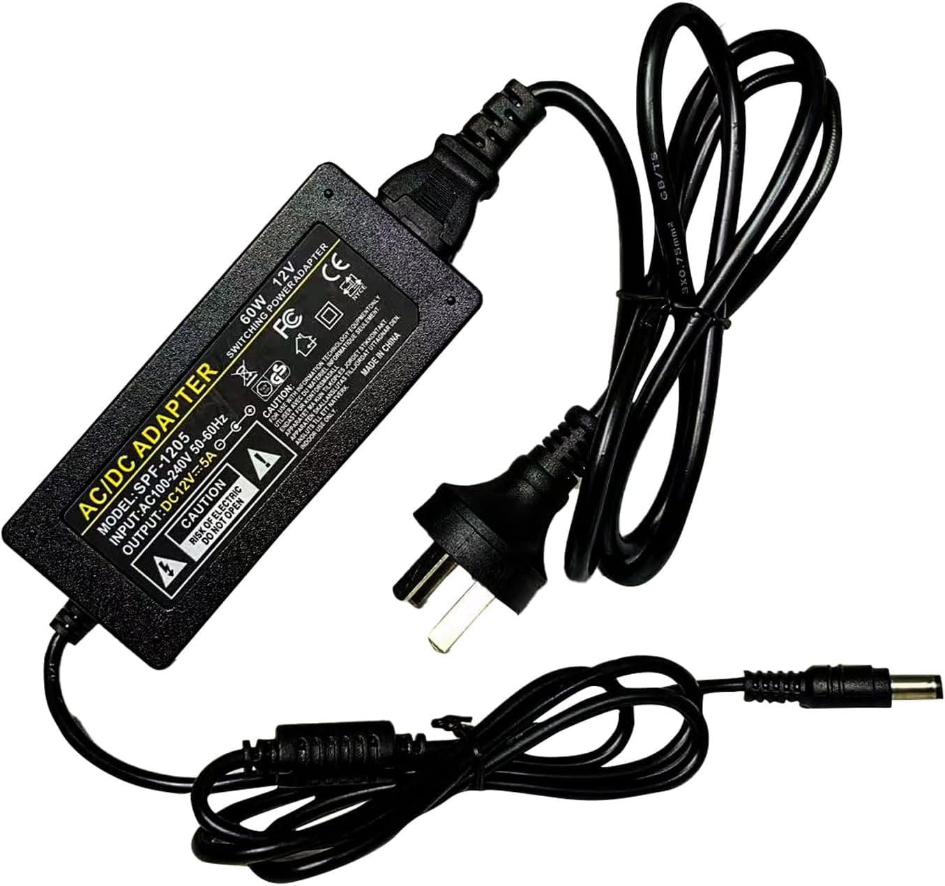 Neon Sign DC Power Supply Adapter 12V 5A 60W, UL Listed LED Power Adapter 120V AC to 12V DC Transformer for LED Strip Lights Neon Sign and More