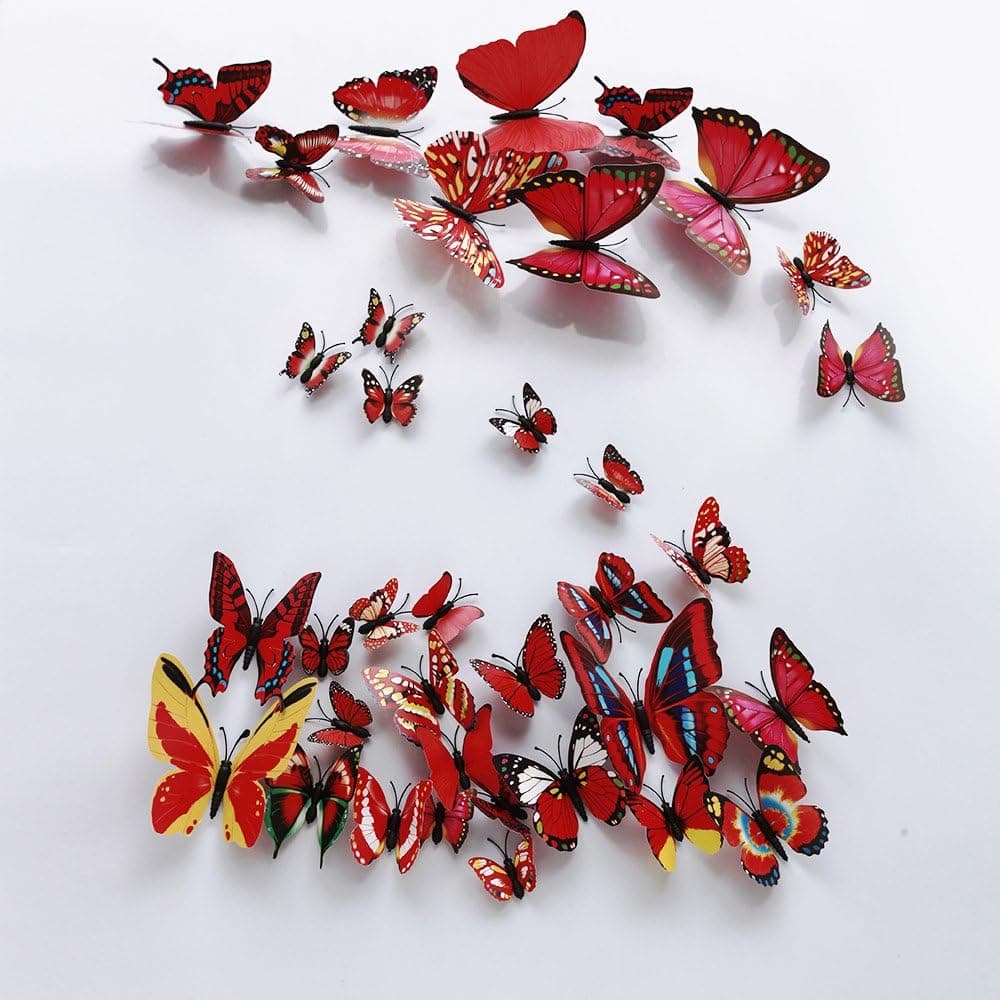 Get Orange 24pcs Red 3d Butterfly Stickers Crafts Butterflies for Room Decorations Art Decor Wall Stickers Refrigerator