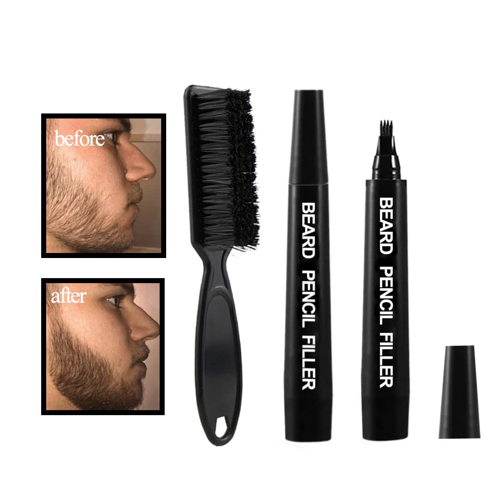 HATIKY Beard Pen- Beard Pencil Filler for Men(2 pack) - Water Proof& Sweat Proof, Long Lasting Beard Filling Pen Kit- Barber Pencil with 4 Tip Applicator Creates Natural Looking Beard, Moustache & Eyebrows with Brush (2 pack, Black)