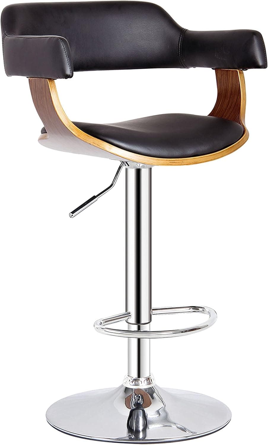 AC Pacific Contemporary Hydraulic Lift Adjustable Swivel Barstool with Padded Armrests, Seat and Back, 24"-32", Wood,ACBS06-B
