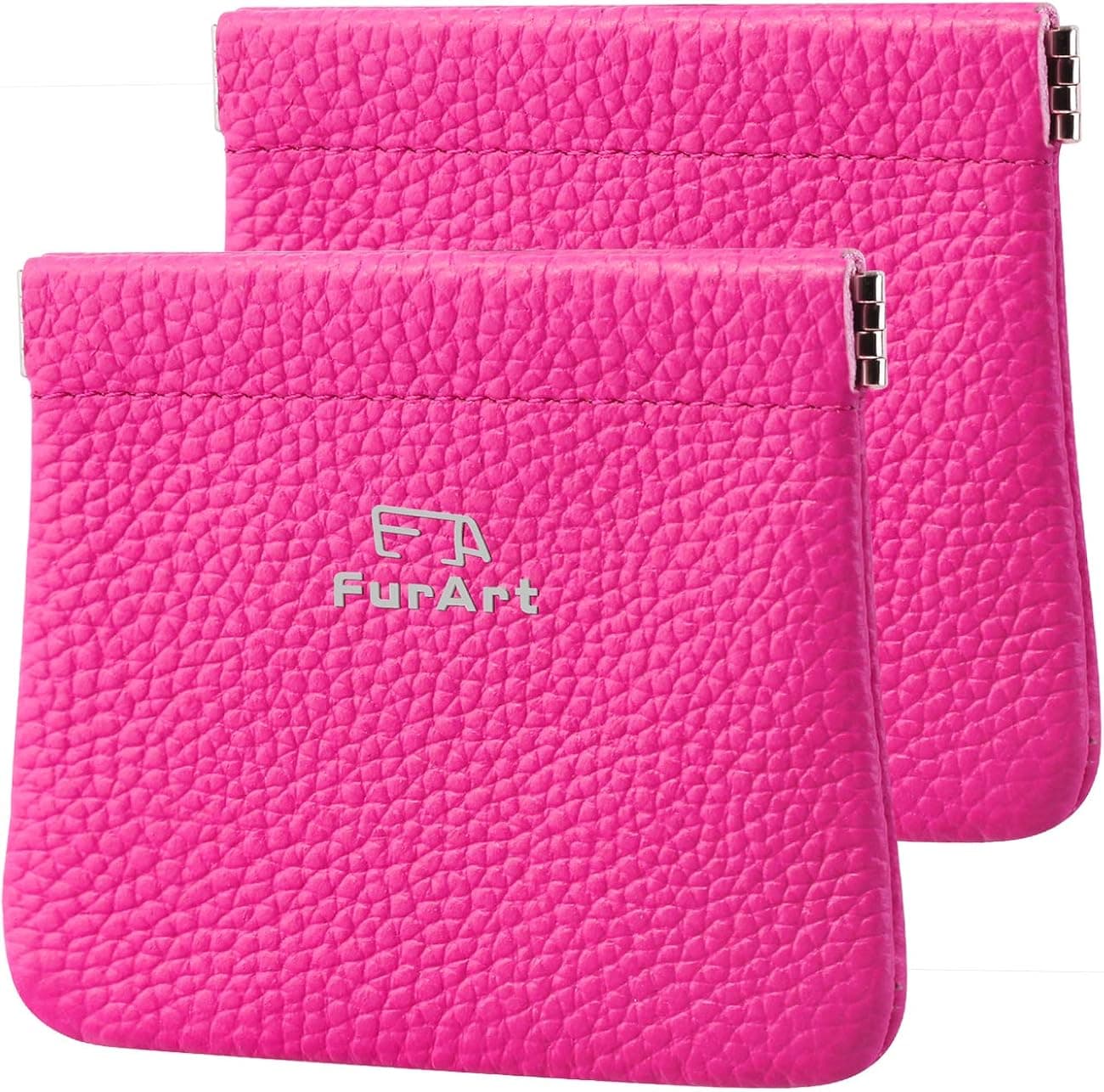2 PACK Genuine Leather Squeeze Coin Purses Pouches for Women&Men