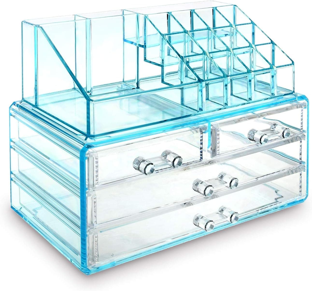 Ikee Design Jewelry and Cosmetic Storage Makeup Organizer Two Pieces Set, Blue
