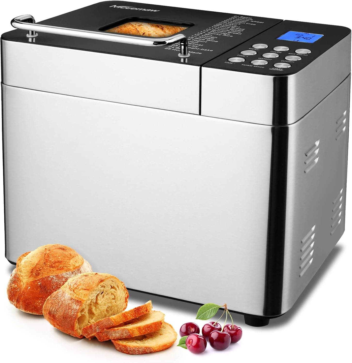 25-in-1 Bread Machine, 3.2LB Stainless Steel Programmable Bread Maker Machine, Breadmaker with Nonstick Ceramic Pan, Digital Touch Panel, 3 Loaf Sizes 3 Crust Colors, Reserve& Keep Warm Set