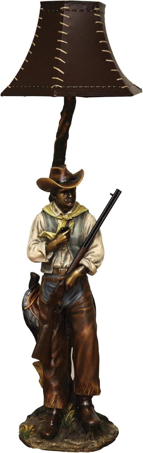 Rivers Edge Products Western Cowboy Floor Lamp, 64 Inches Tall, Hand Painted Resin