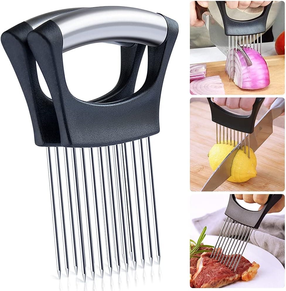 Food Slicer Assistant Onion Holder Slicer,[2 Pack]Stainless Steel Vegetable Holder Tomato Slicer Meat Slicer,Potato Cutter Slicer,Vegetable Helper, Kitchen Gadget Onion Cutter Peeler