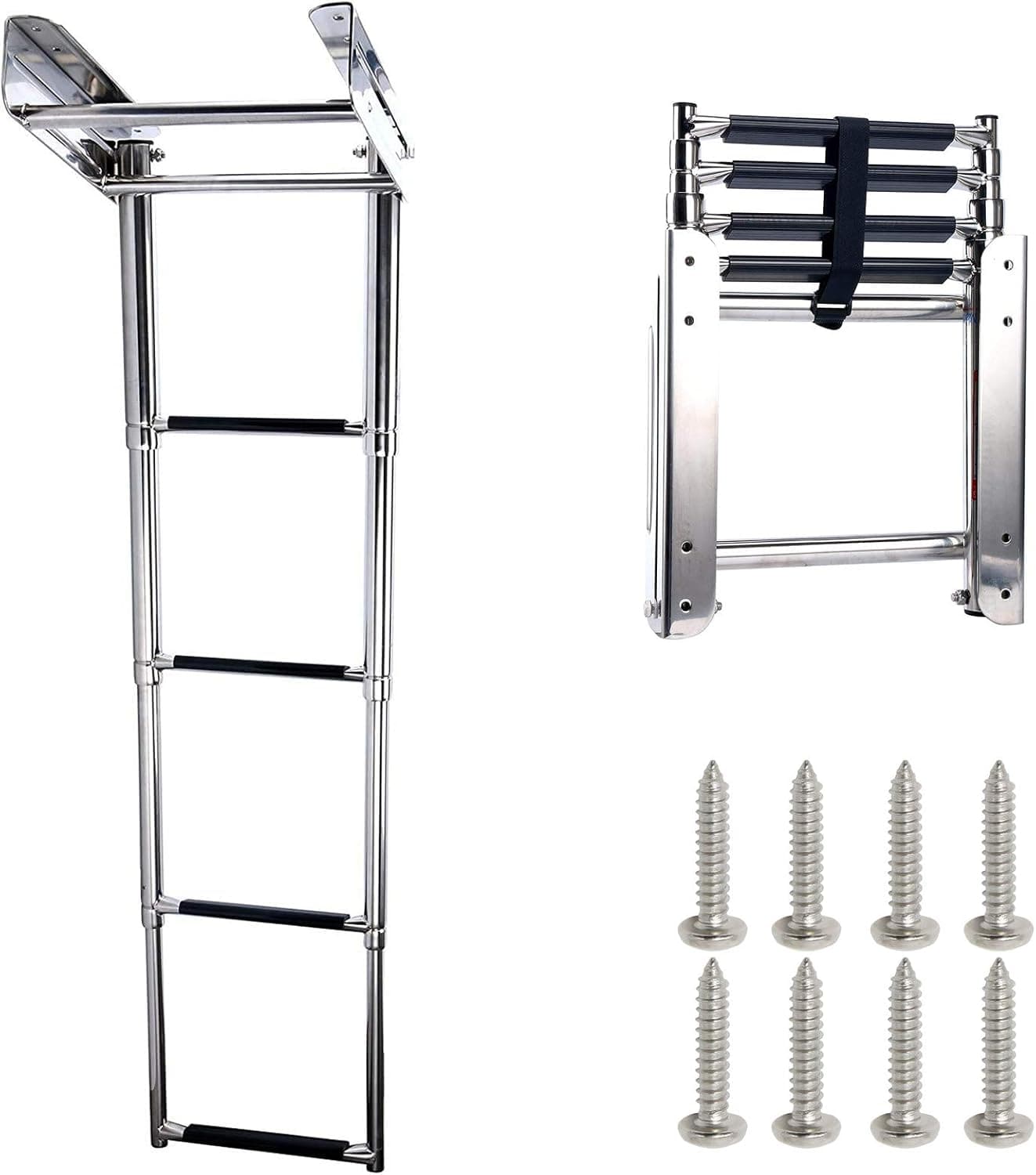 Amarine-made 4-Step Stainless Steel Under Platform Slide Mount Boat Boarding Telescoping Ladder - FBA (A)